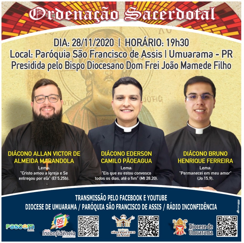 Três jovens serão Ordenados Padres no sábado (28)