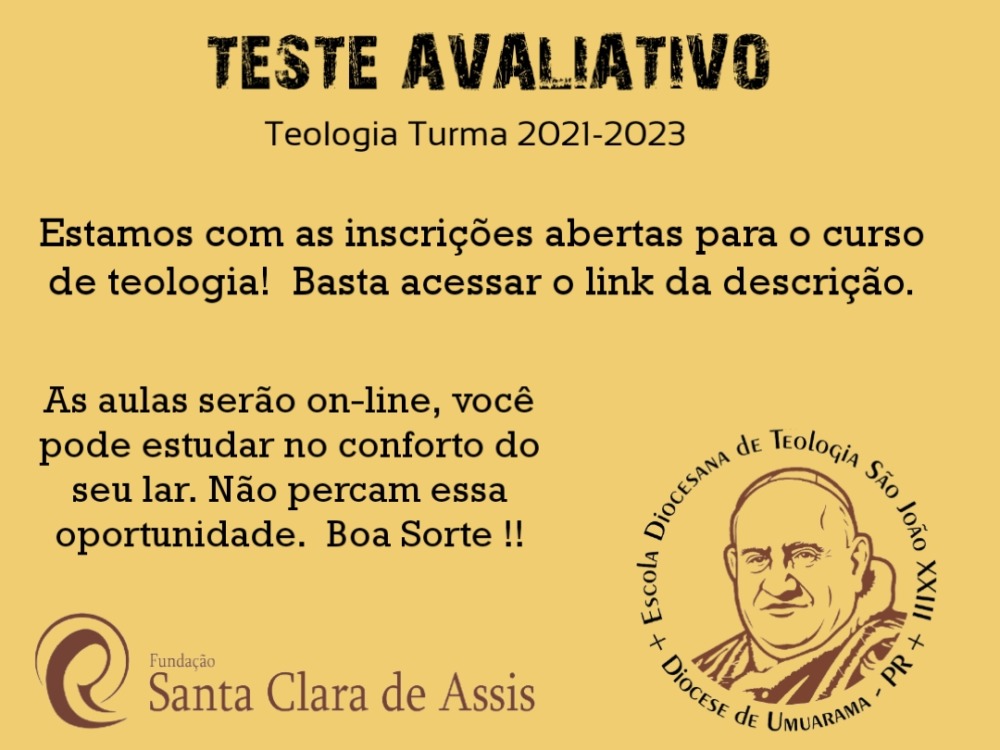 Continuam abertas as inscrições para o curso de Teologia 2021 a 2023