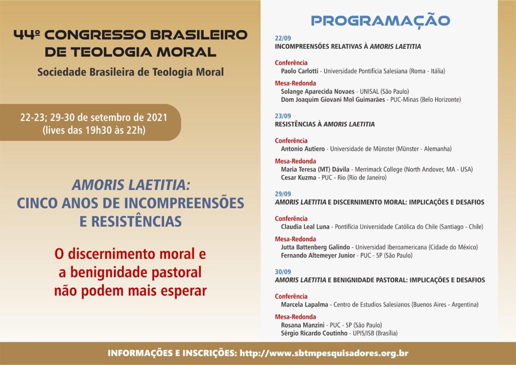 44° Congresso Brasileiro De Teologia Moral tratará das incompreensões e resistências da  “Amoris Laetitia”