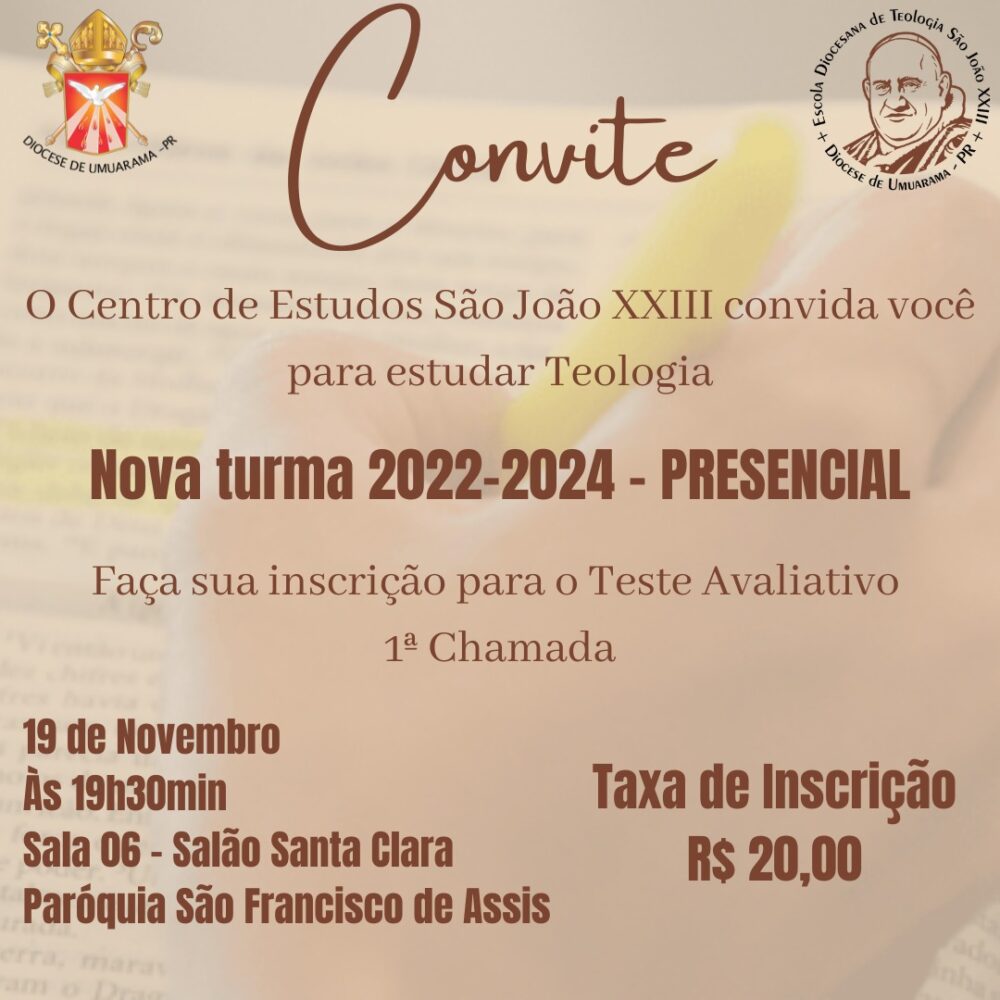 Inscrição para o teste avaliativo do curso de Teologia