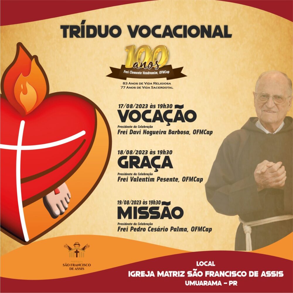 Tríduo em Ação de Graças aos 100 anos do Frei Clemente começa hoje na Igreja Matriz de Umuarama