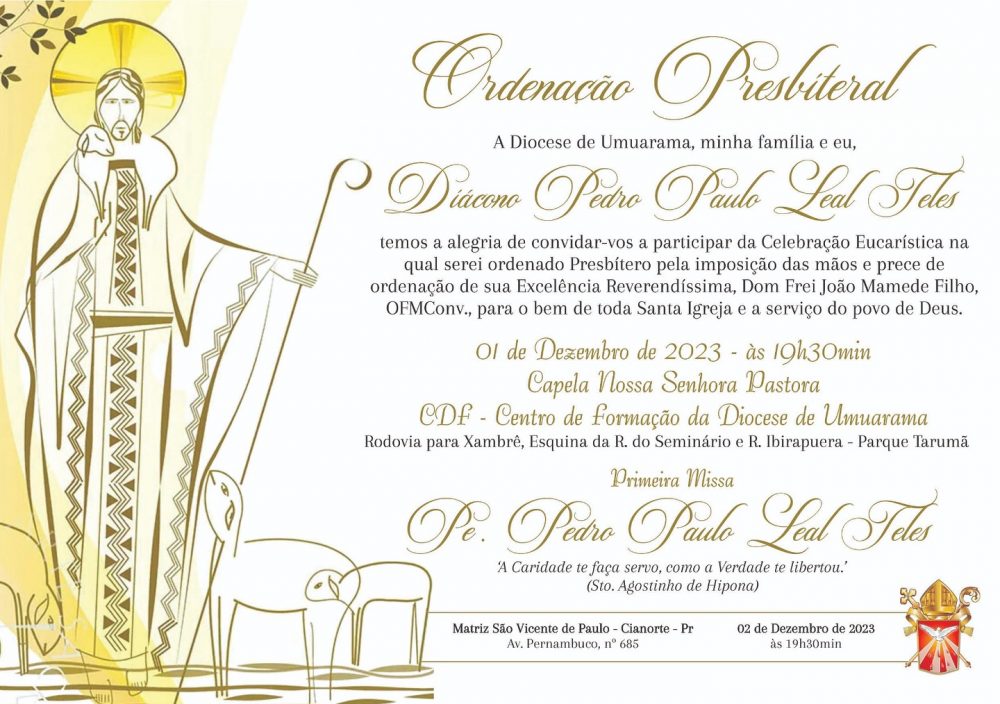 Diácono Pedro Paulo será ordenado presbítero no próximo dia primeiro