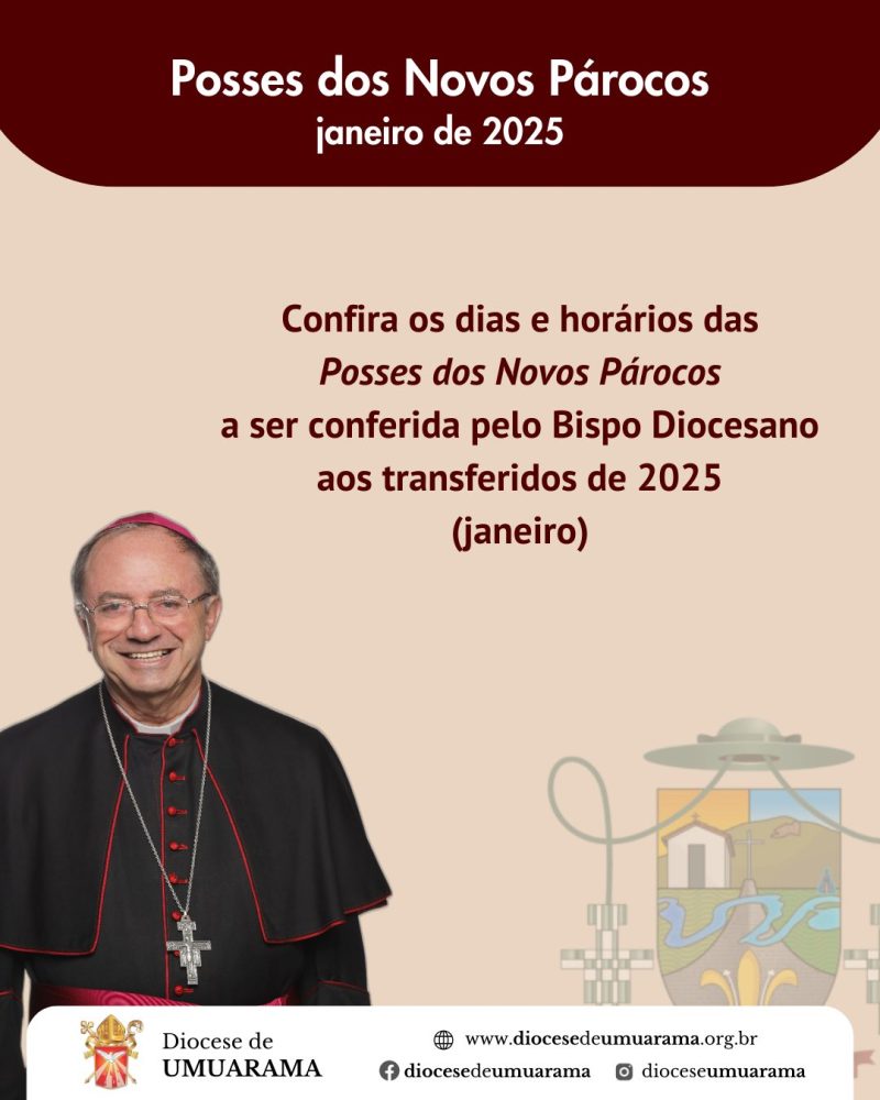 Dias e horários das posses dos novos párocos