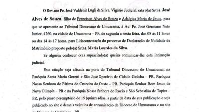 Intimação Judicial do Tribunal Diocesano